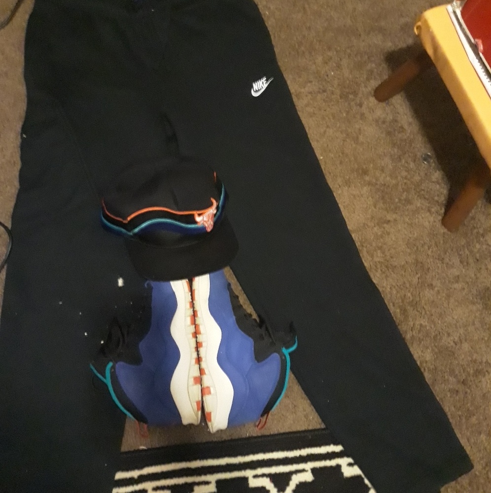 bundle of nike sweatpants, jordan s and hat